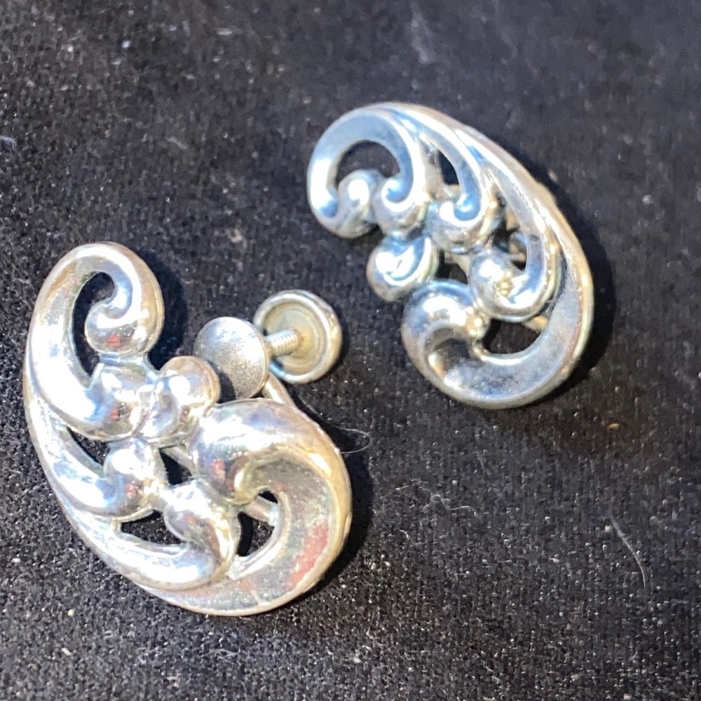 Dancraft Sterling Earrings Vintage Art Nouveau Screw on